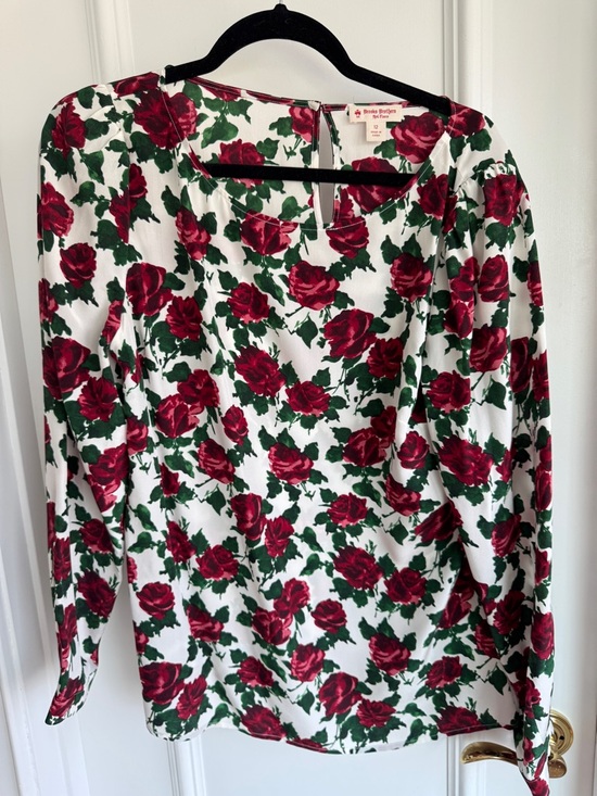 Brooks Brothers Tops - Brooks Brothers Silk White Rose-Print Blouse - Size Large (12)